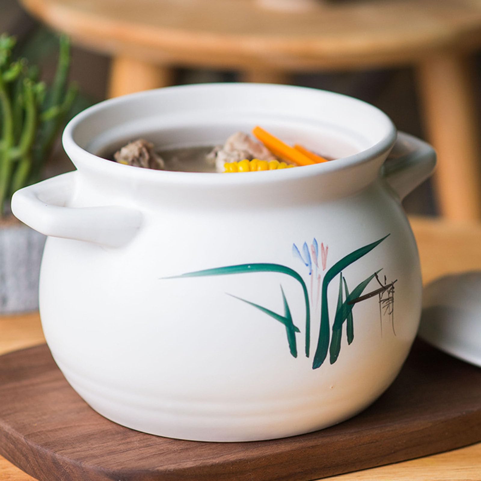 Olla de cerámica de barro con tapa para hacer guisos, gachas, sopa, 6,2 l
