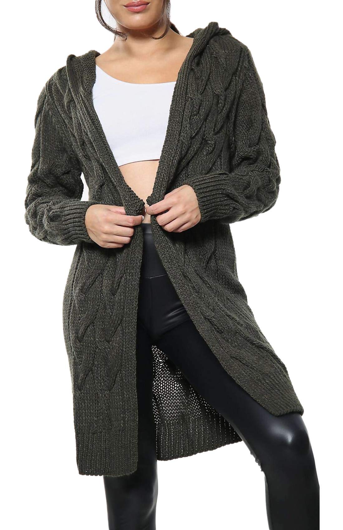 Crazy Girls Girls Charcoal Crazy New Womens Chunky Cable Knitted Oversized Longline Hooded Cape Cardigan Ladies Baggy Pocket Long Jumpers Coatigan (, Numeric_12)