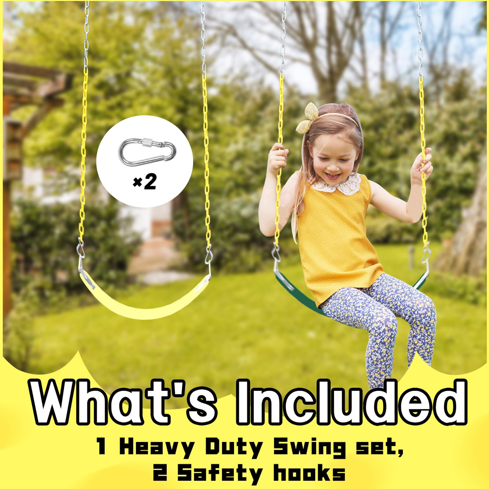 Juego de columpios para niños con columpio de cadena para adultos con anillo de ángulo de inclinación mental de acero inoxidable, adecuado para jugar en el patio trasero familiar (AB010002-6)