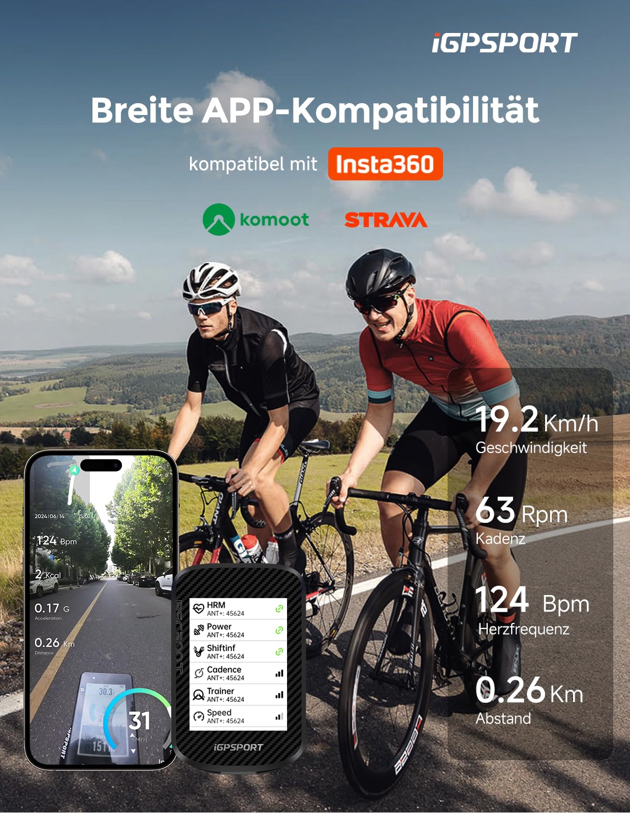 iGPSPORT BSC300T GPS Fahrradcomputer Kabellos, 2.4-Zoll-Touchscreen und Tasten, MAP-Navigation, Trainingsfunktion, Bluetooth, ANT+, E-Bike