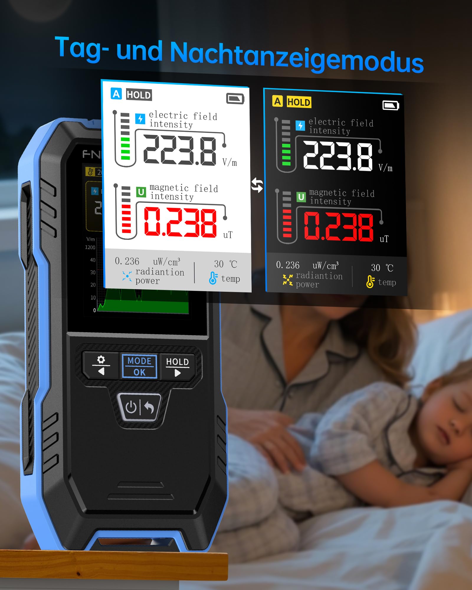 FNIRSI ERD-10 EMF Messgerät Strahlungsdetektor, 4-in-1 Digitaler Elektromagnetische Handgehaltener mit Kurvenmodus, wiederaufladbares EMF Detector für Home EMF Inspektionen, Büro und Außenbereich