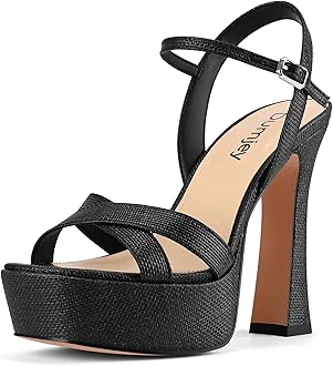 Dumjey Women High Heel Platform Sandals with Ankle Strap Open Toe Spool Chunky Heels Prom Party Dress with Buckle