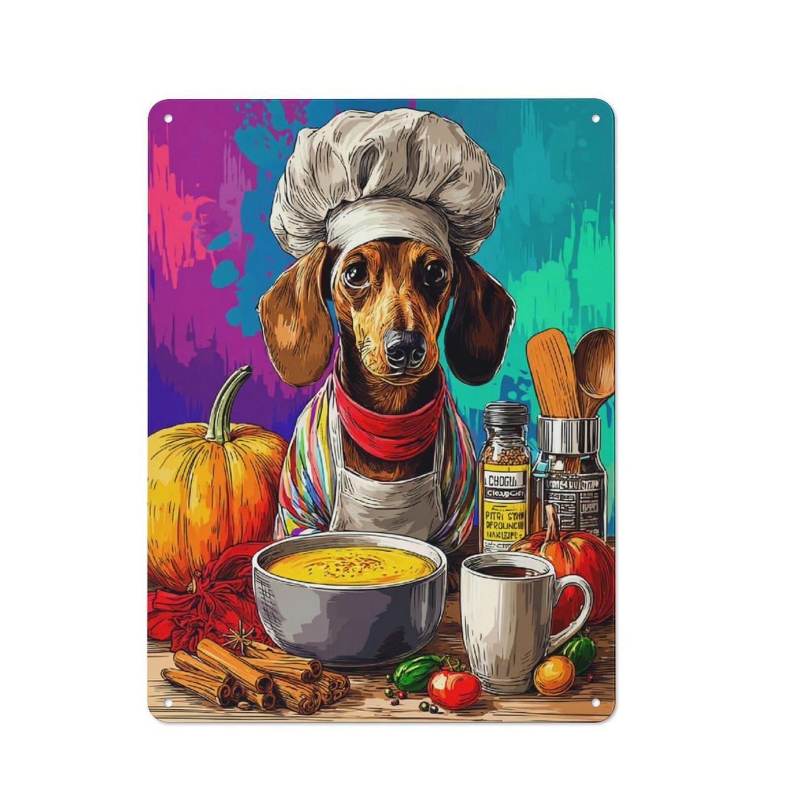 Tin Sign 40x30cm with Chef Dog Cooking Up A Storm for Workshop Wall, Rustic Decor, Suited to Workshop Decor Fans