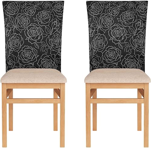 White Rose Black Pattern Dorm Desk Chair Cover Soft for Classroom Set of 2 decoración Kitchen Chair Covers cubre sillas para comedor
