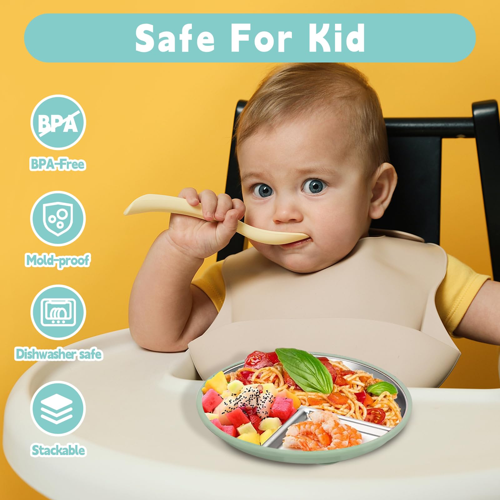 KATIMI 2PCS Baby Plates with Suction, Stainless Steel Suction Plate Baby - Image 4