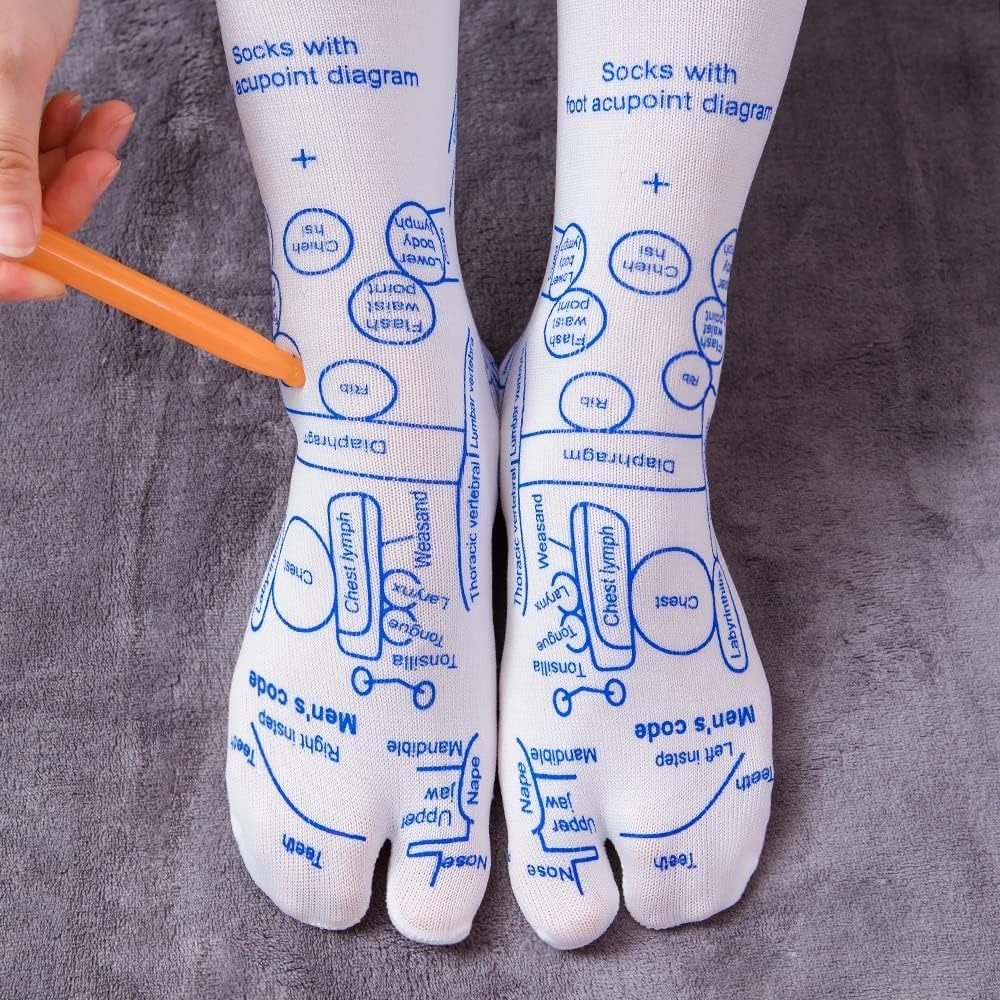KANISYA Acupressure Reflexology Socks Foot Massager With Massage Stick ForUnisex,Printed Reflexology Chart of Both Sole,Physiotherapy Socks With Massage Tools Foot Acupressure Point Socks,Multicolour 3