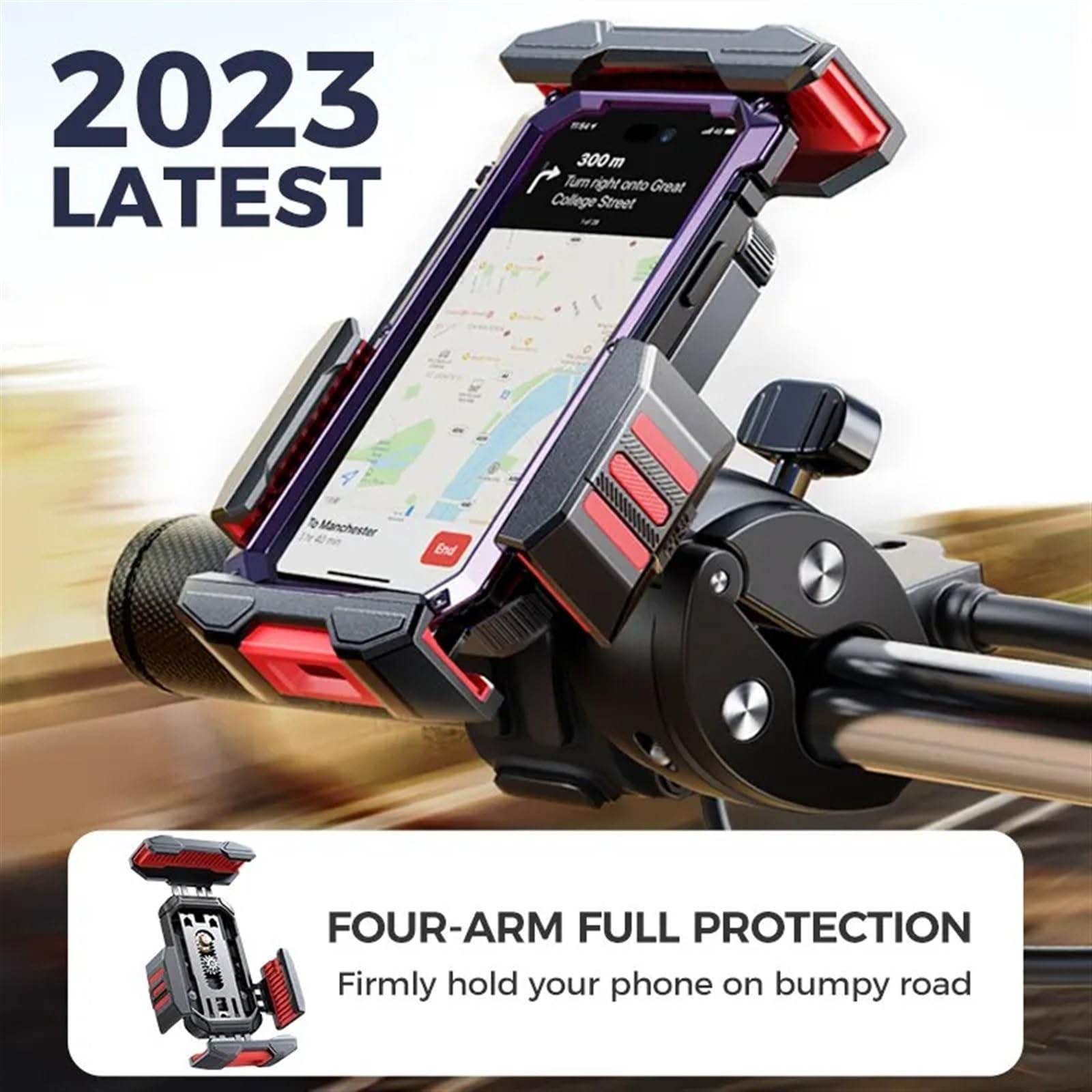 Support Guidonavec avec Support Téléphone Moto Vélo Support Téléphone Amélioré Fonctionnement À Une Main Guidon pour Téléphone 2023 À 4.7 Pouces 7.2 Support Telephone Velo(Red)