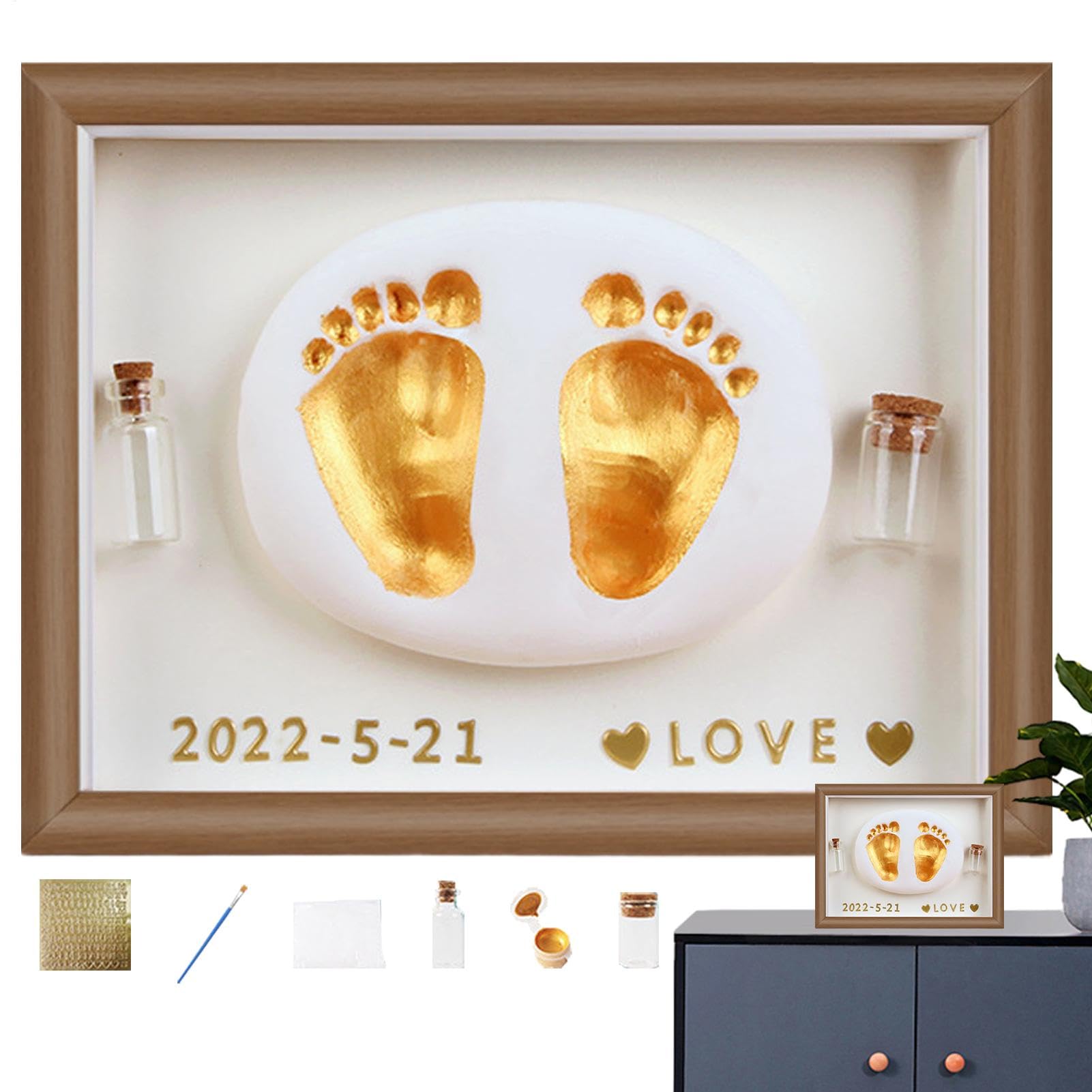 Baby Footprint Set, Baby Molding Set, Wooden Artistic Photo Frame With Baby Handprints & Feet | Handmade Baby Keepsake With Family Safe Color, ,