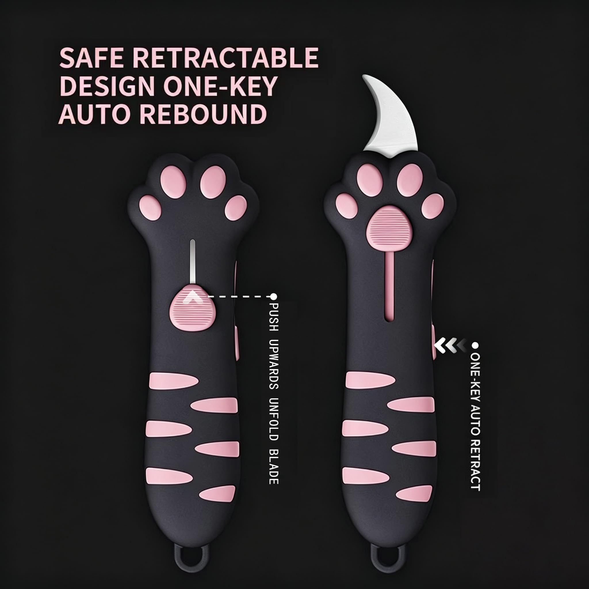 3 Stk Katzenpfoten-Kartonöffner Einziehbar Niedliche Katzenpfoten-Griffform, Katzenkralle Kartonmesser Multifunktionales Universalmesser Tragbarer Kartonöffner für Pakete Kartons Paketbänder Klebebänd