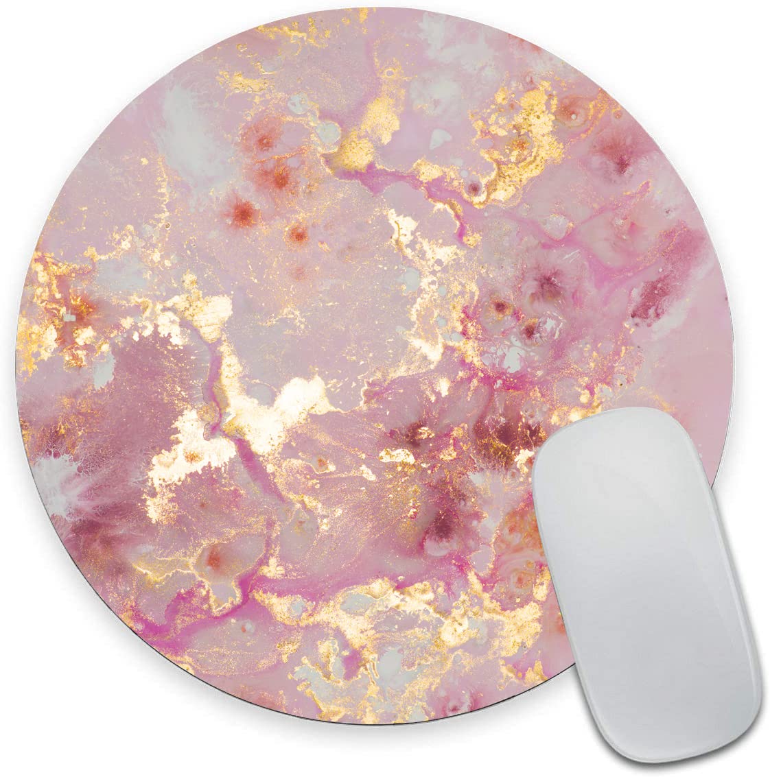 Mouse Pad, Round Marble Mouse Mat, Cute Mouse Pad with Design, Non-Slip Rubber Base Mousepad , Waterproof Women Office Mouse Pads, Small Size 7.9 x 7.9 Inch, Rose Gold Marble