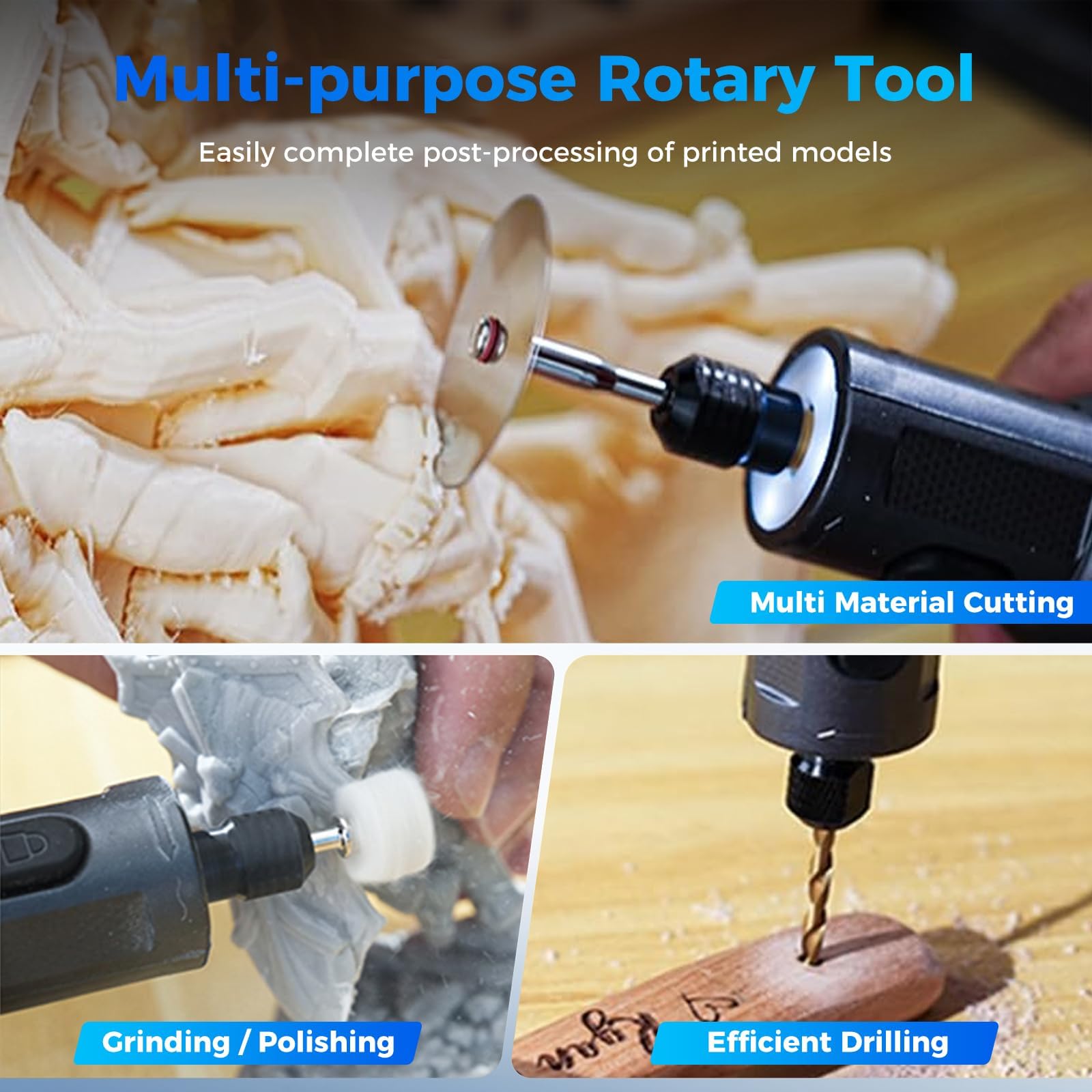 Creality Utensile Rotante Senza Fili, Mini Smerigliatrice Cordless a 6 Velocità (10000-18000 RPM) con 24 Accessori e Luce LED, Kit 3.7V per Finitura Stampe 3D, Modellismo, Incisione e Fai da Te