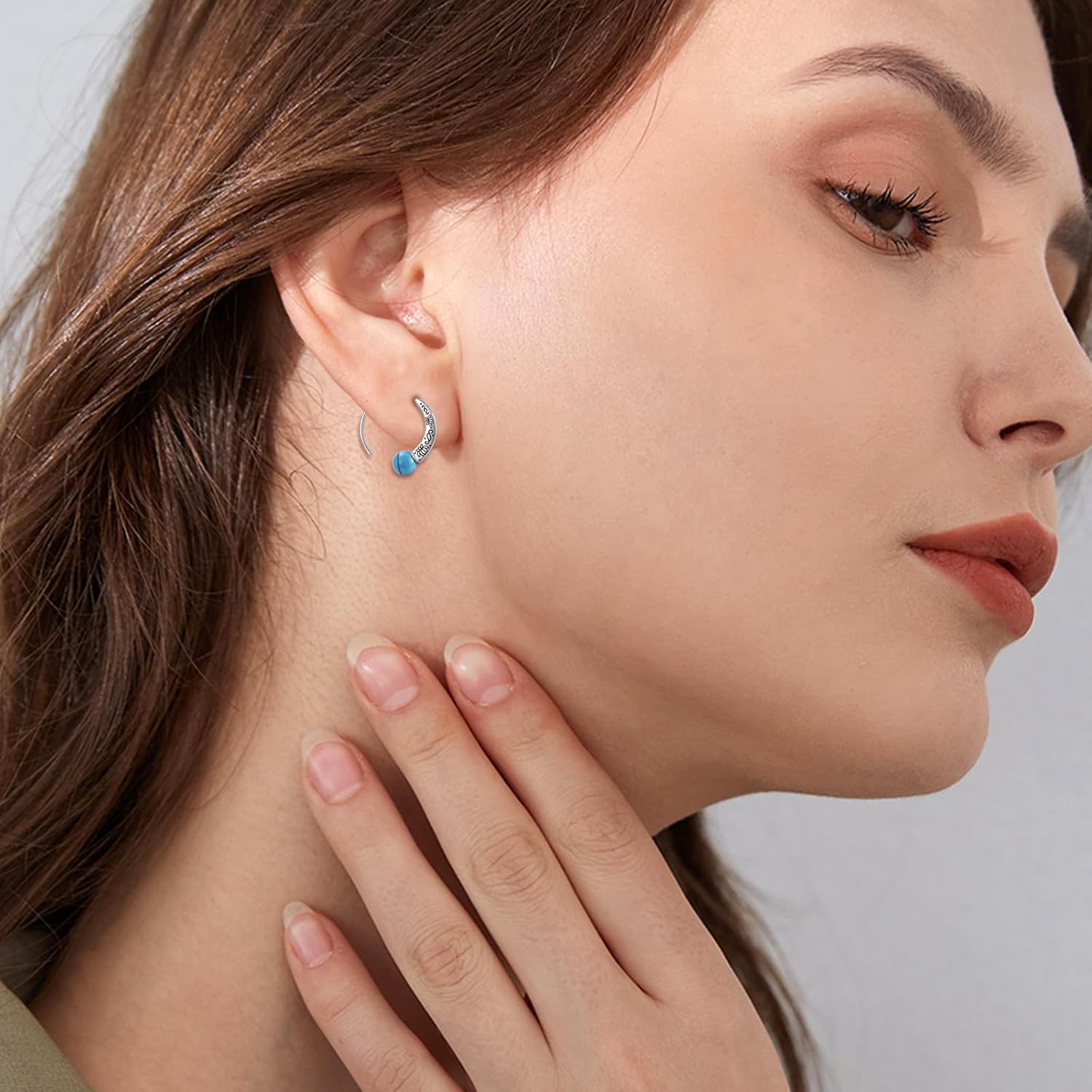 Turquoise Pull Through Earrings 925 Sterling Silver Boho Lotus Hoops Earrings Jewelry Gifts for Women - Image 5