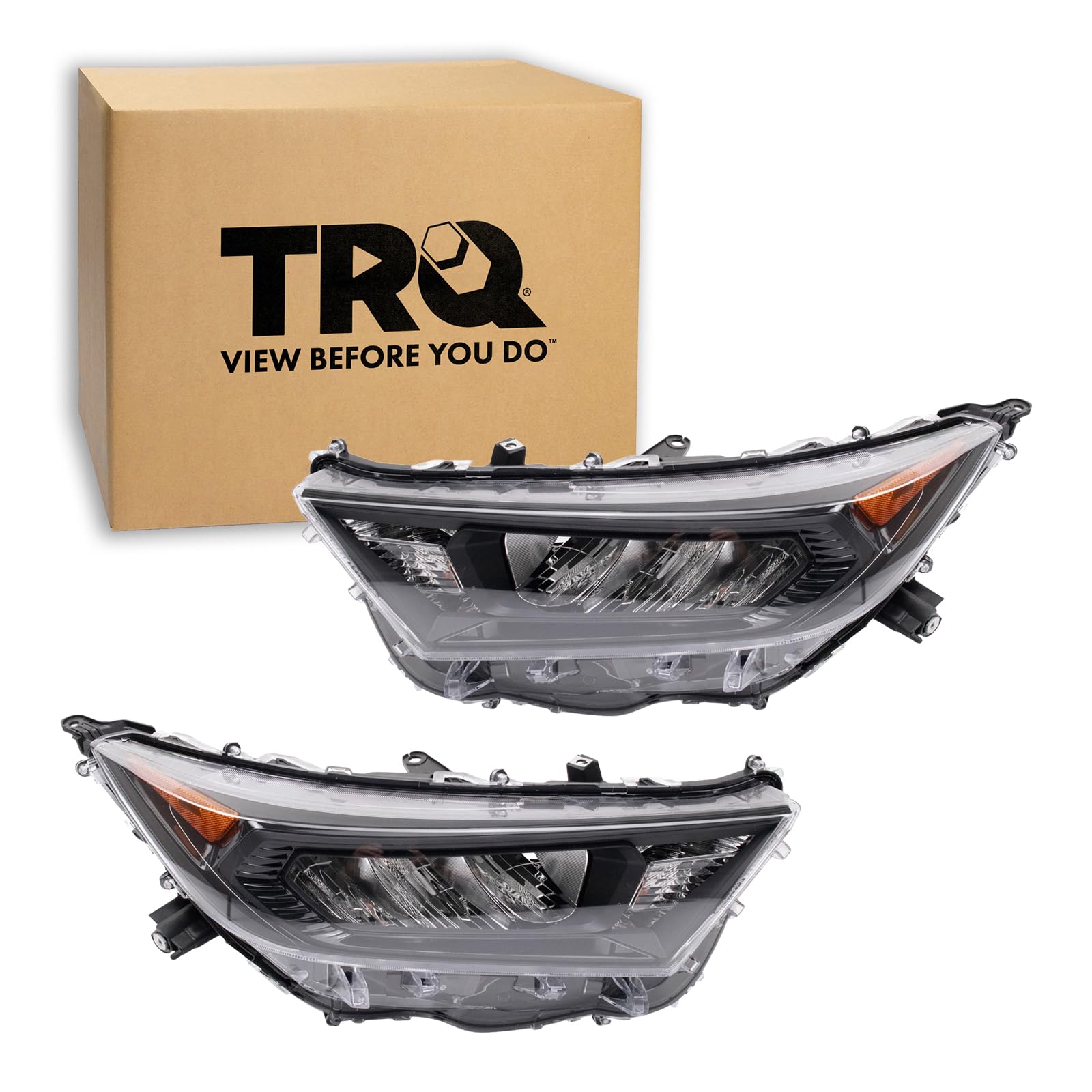 TRQ 2 Piece Headlight Assembly Set Black Bezel Driver &amp; Passenger Side Compatible with Toyota Rav4 LE 2019-2022 Hybrid LE 2019-2022 Without Adaptive Headlights North American Built TO2502274 TO2503274