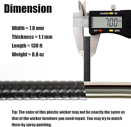 Miniatura 4 de Kit de reparación de mimbre negro de 130 pies con herramienta de tejido de acero inoxidable, material de ratán de plástico para muebles de ratán de