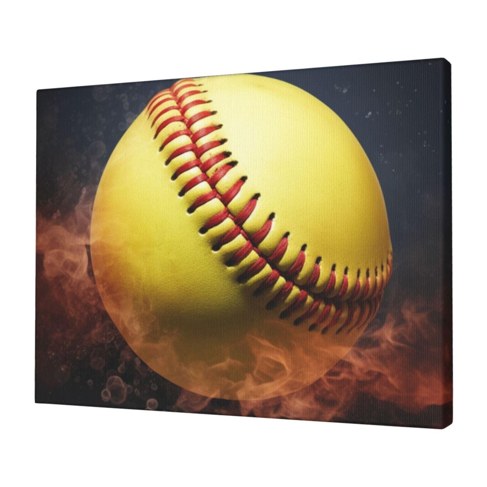 KLOPH Softball Canvas Wall Art for Living Room 12"x16" Modern Artwork Painting for Bathroom Hanging Canvas Prints Aesthetic Wallart for Bedroom Kitchen Office Wall Decor
