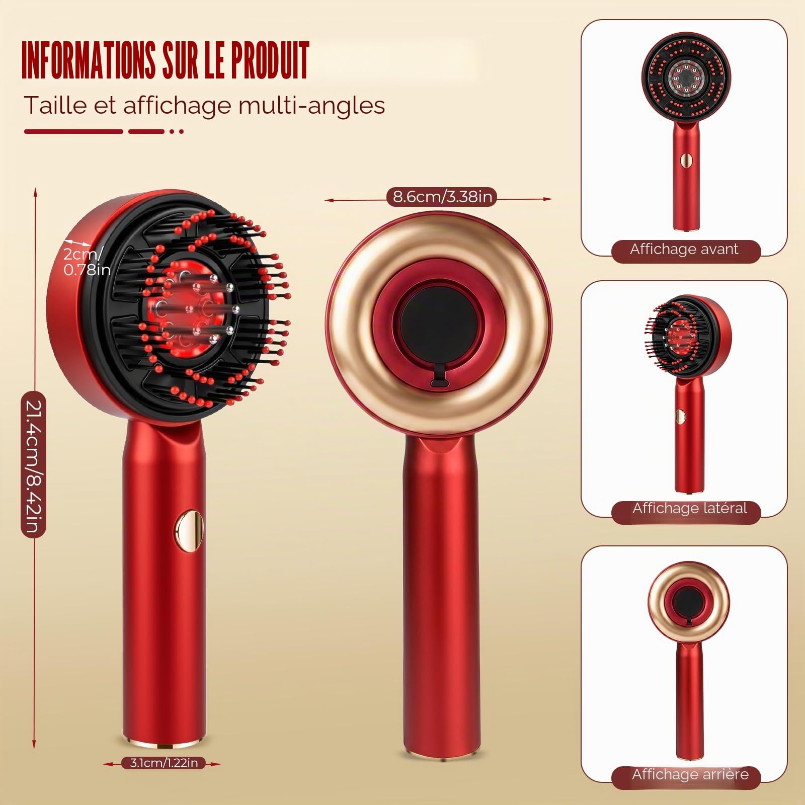 Brosse de Massage Électrique Cuir Chevelu, Brosse Massage Cuir Chevelu Electrique, Masseur de Tête Électrique avec Lumière Rouge, 3 Modes Peigne de Massage Électrique