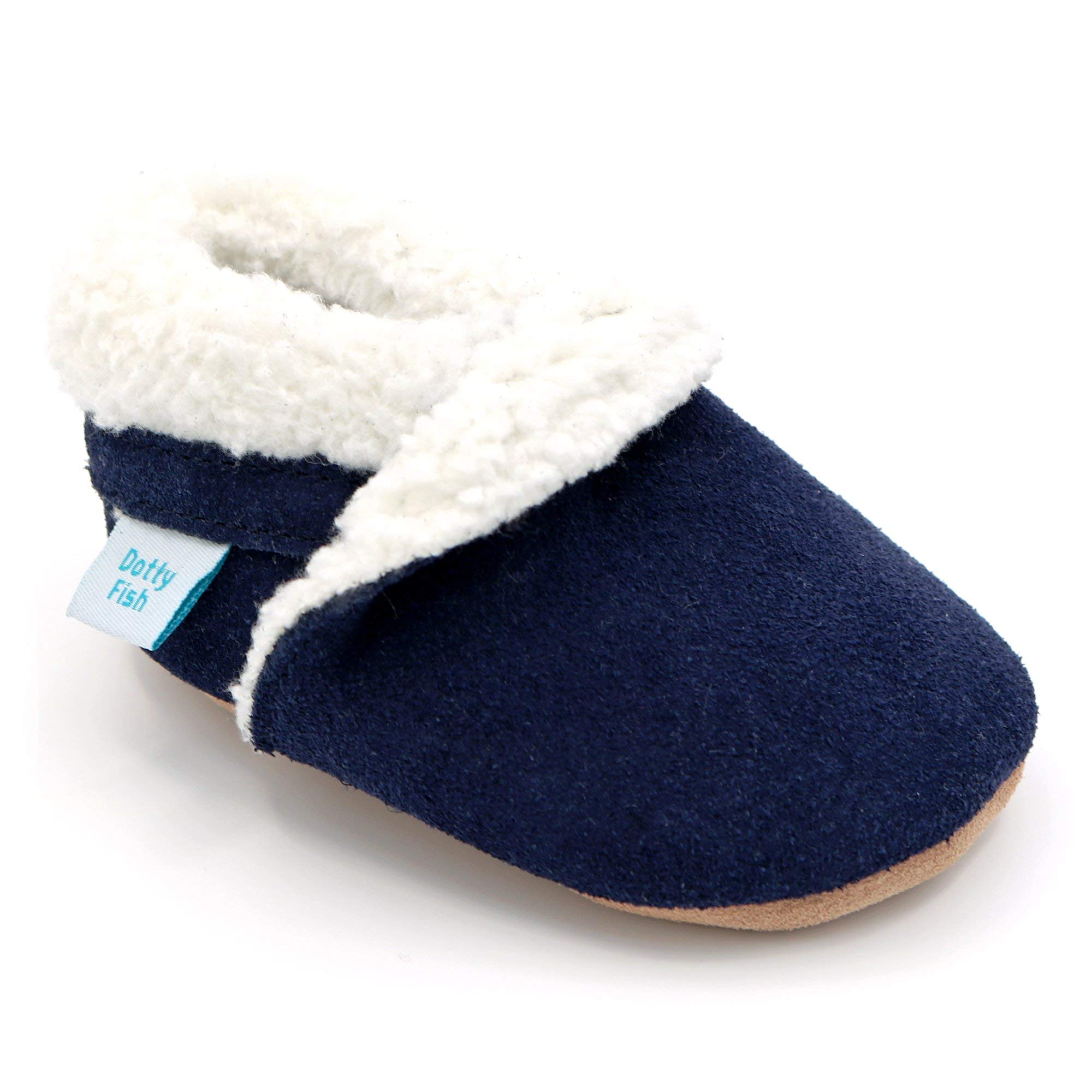 Dotty FishBaby & Toddler Soft Suede Barefoot Slippers – Non-Slip, Warm Fleece-Lined Shoes – Barefoot Feel – Sizes 0-6 Months to 5-6 Years – Boys & Girls