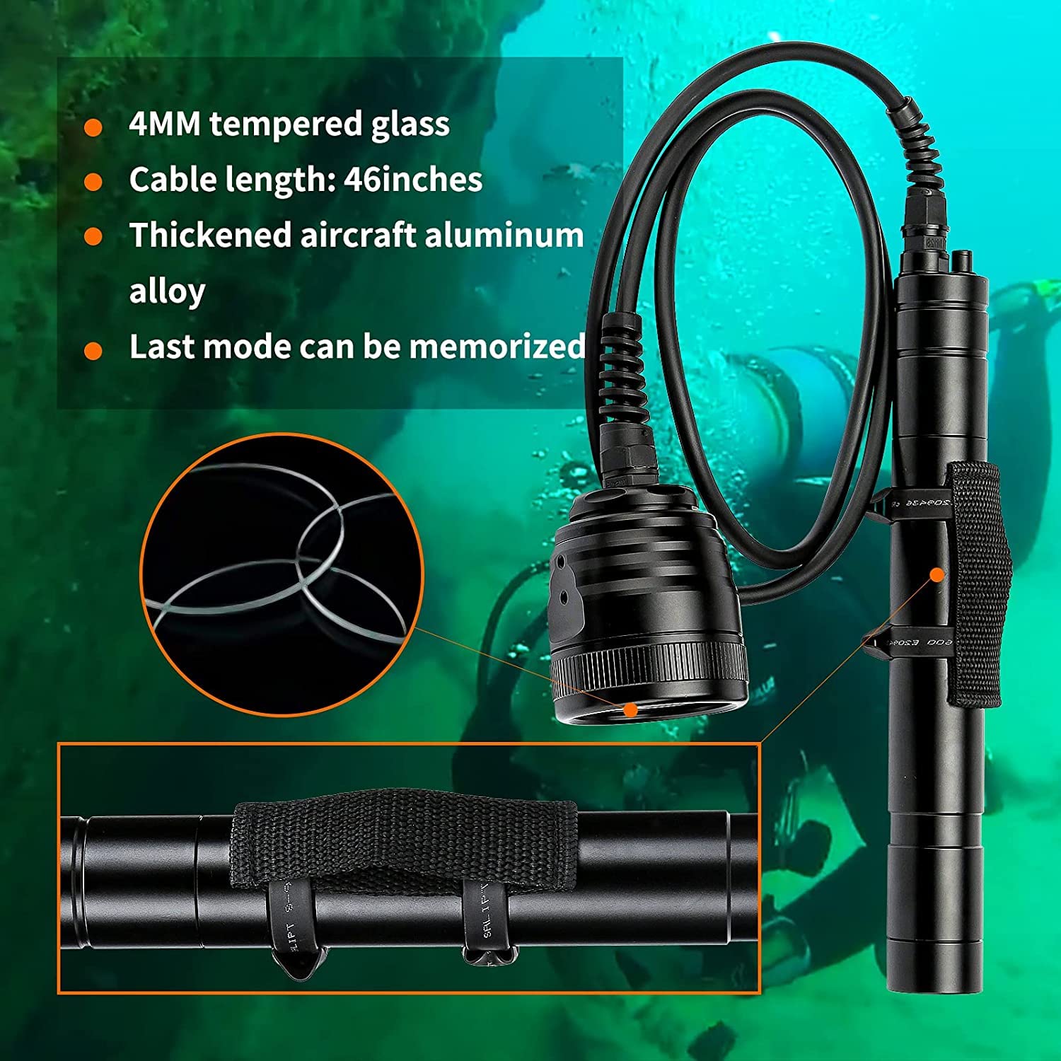 WD70 Taucherleuchten 3000 Lumen Taucher Taschenlampe Split Tauchtaschenlampe Geteiltes Tauchlicht Wasserdichtes Handlicht für professionelle Tauchsportaktivitäten im Freien usw