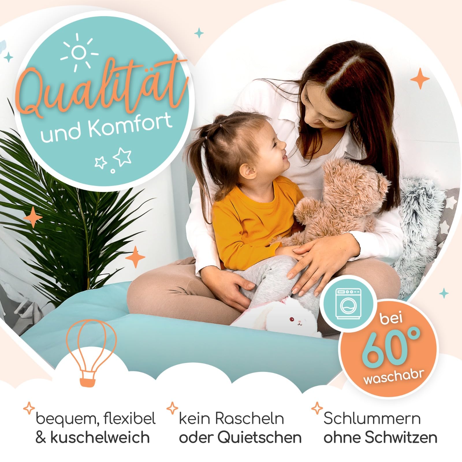 zoula kidz® aufblasbarer Rausfallschutz Bett Reise - OEKO-TEX® Stoffbezug - alle Betten - Bettschutzgitter Kinderbett Elternbett 120-200 cm Bettgitter - Rausfallschutz Boxspringbett - BPA-frei geprüft