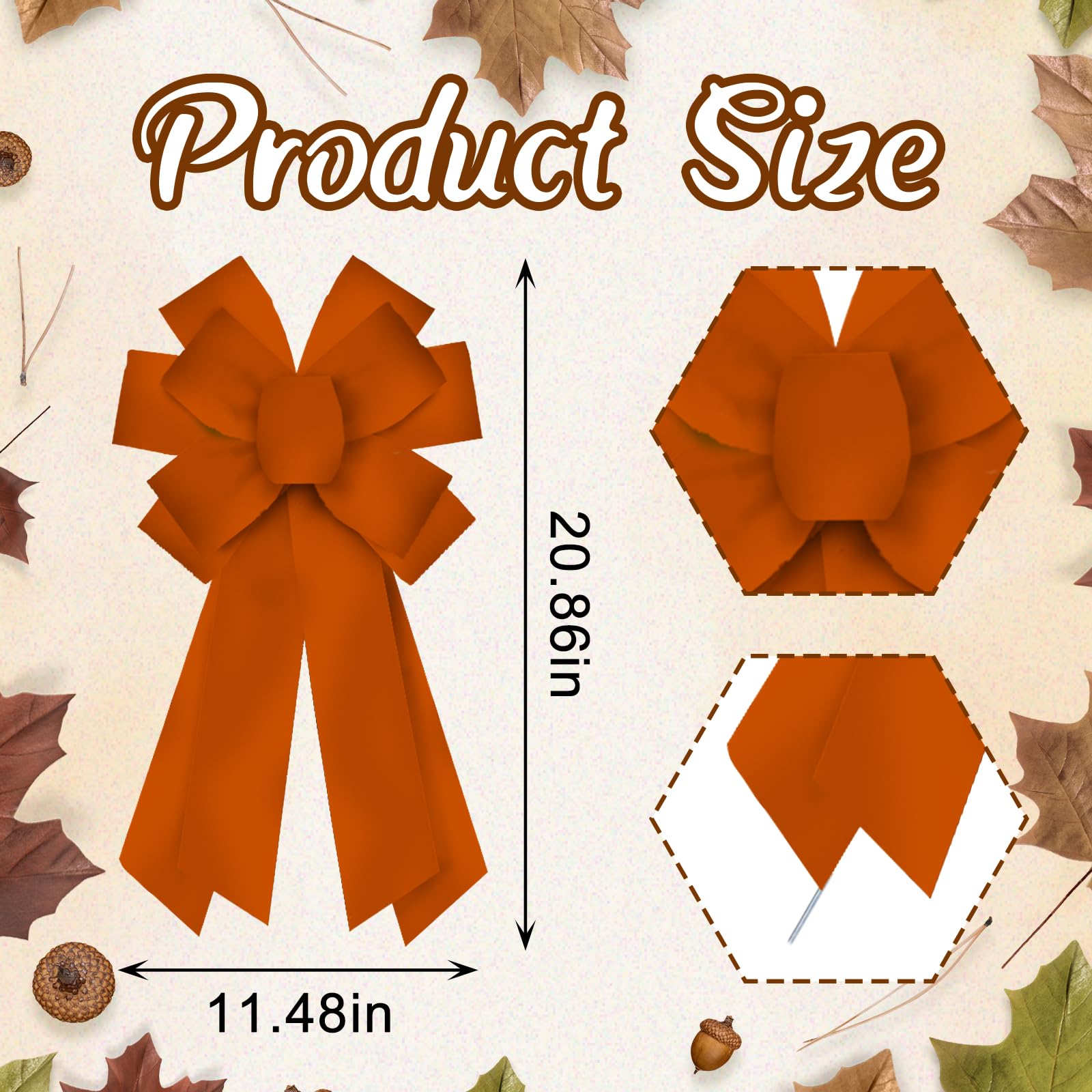 ABTOLS Large Orange Bow for Wreath, Fall Solid Wreath Autumn Bow for Front Door, Farmhouse Burlap Ornament Tree Topper for Thanksgiving Farm Indoor Outdoor Decor
