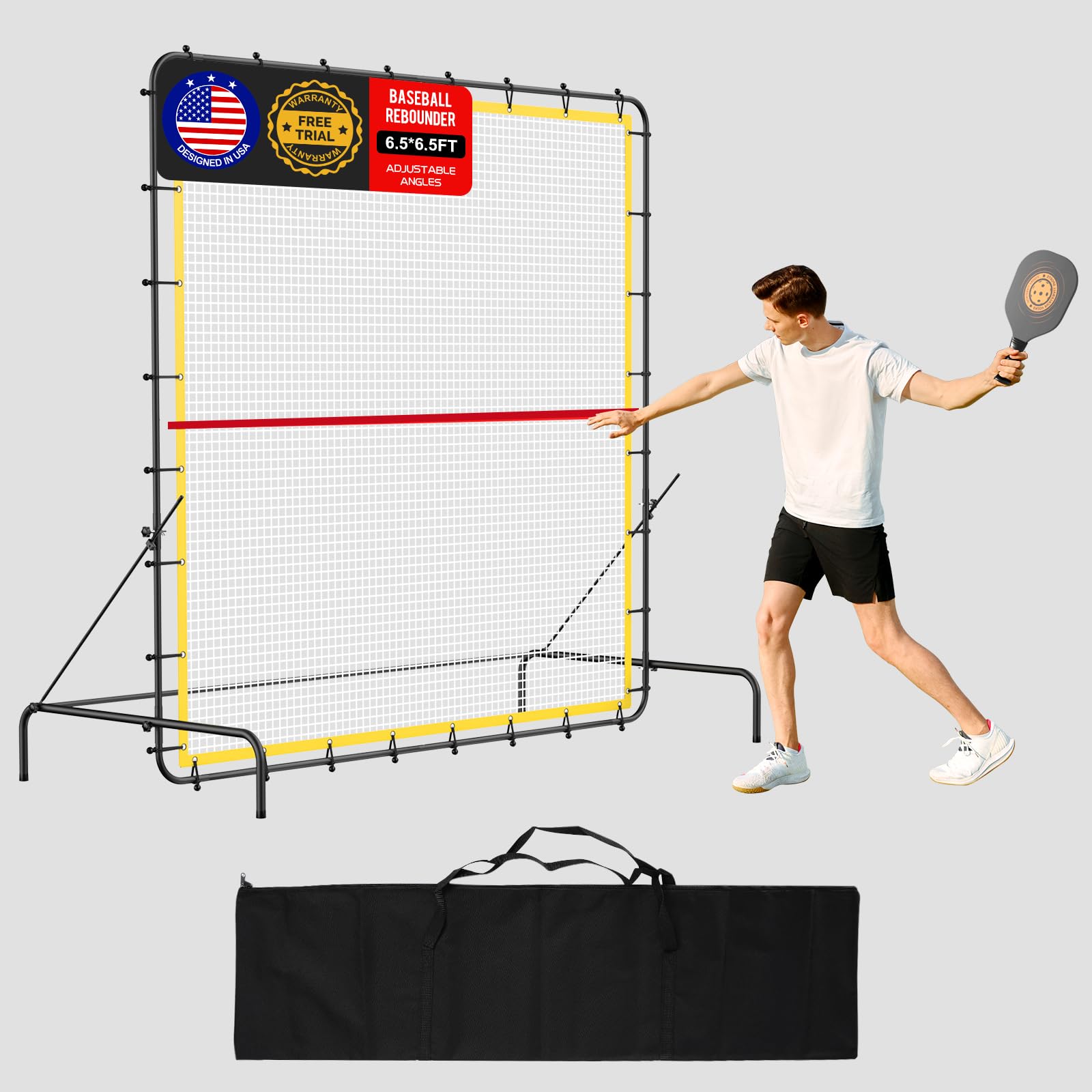 Pickleball Rebounder Net 6.5FT Portable Tennis Practice Wall Rebound Net Adjustable Tilt, Sport Training Equipment Bounce Back Net, for Court Backyard and Indoor & Outdoor