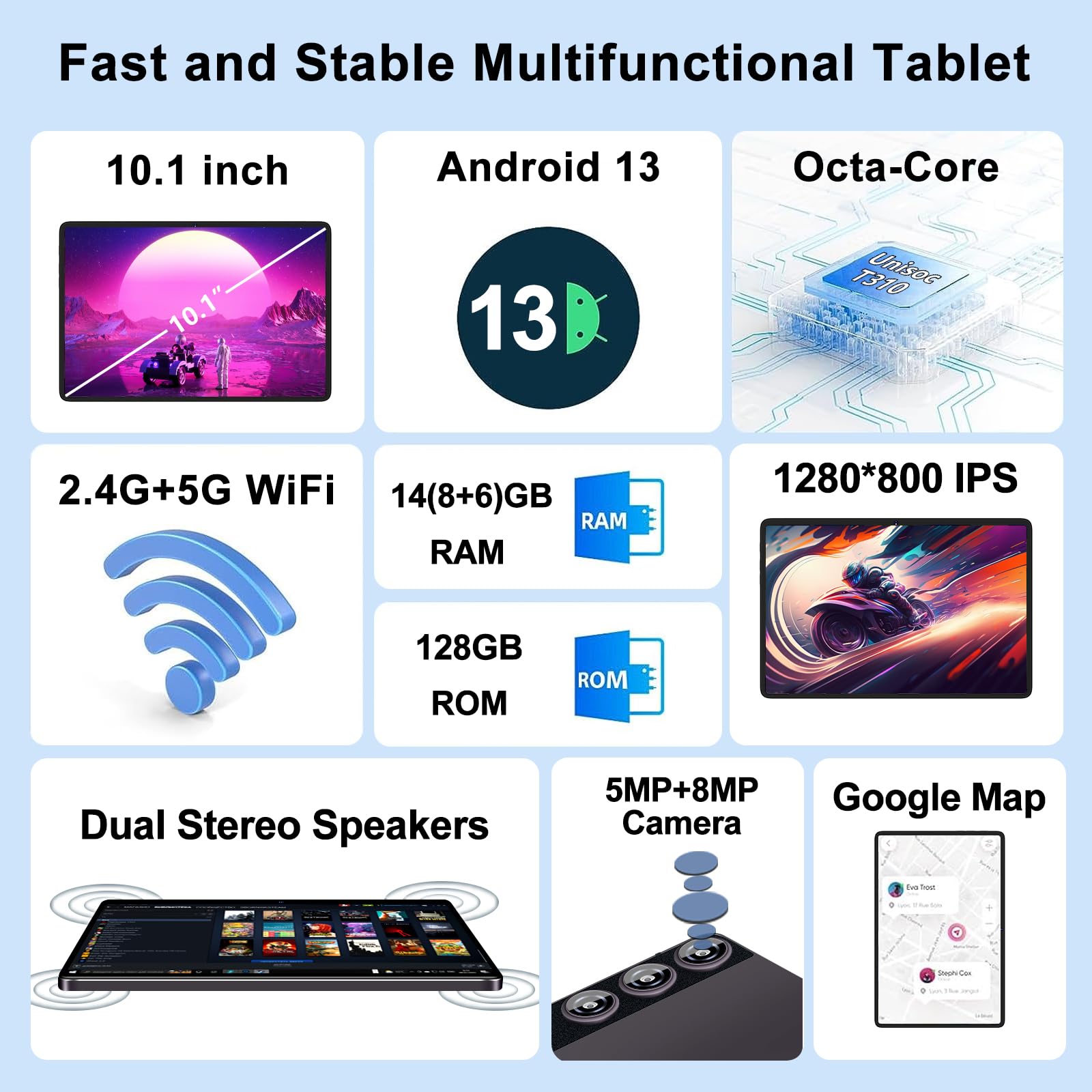 ZIOVO Tablet 10 Pollici Android 13 Tablets,14GB RAM + 128GB ROM(1TB TF),Octa-Core 2.0 GHz,5G WiFi/8000 mAh/8+5MP/BT 5.0/Widgets/Corpo in Metallo,Tablet con Custodia Protettiva - Grigio