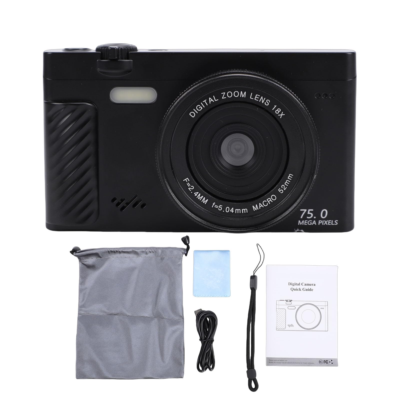 Sxhlseller Fotocamera Digitale 4K per Fotografia, Videocamera WiFi da 75 MP con Schermo Ribaltabile da 3,0 Pollici, Zoom 18x Autofocus WiFi Fotocamere da Viaggio Funzione di Abbellimento (Black)