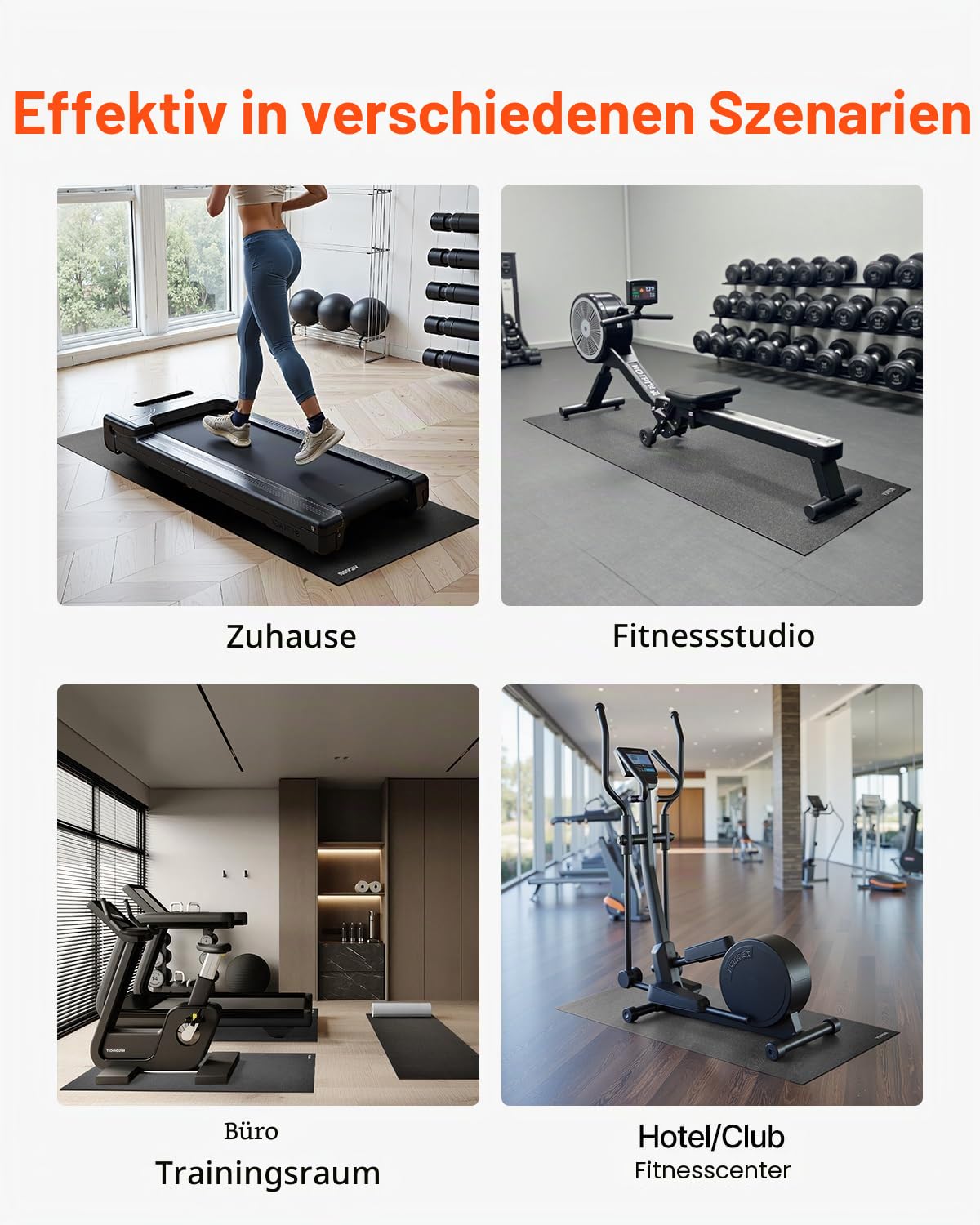 VEVOR Laufbandmatte für Teppichboden Bodenschutzmatte (760 x 1820 mm) für Sportgeräte 6 mm dick, Trainingsgerätematte für Laufbänder Heimtrainer Liegeräder, hochdichter PVC-Bodenschutz