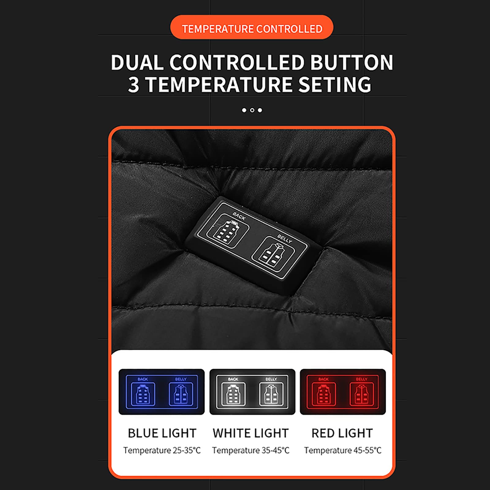 Gilet Riscaldato, USB Moto Elettrico Giacca Riscaldabile, 3 Temperatura Regolabile Lavabile Giubbotto Riscaldato(Non Batteria)