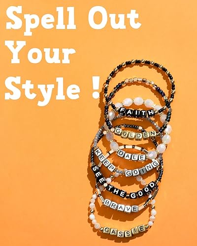 Miniatura 3 de Deinduser 1400 cuentas de letras negras y doradas, cuentas acrílicas redondas de 0.16 x 0.27 pulgadas para pulseras