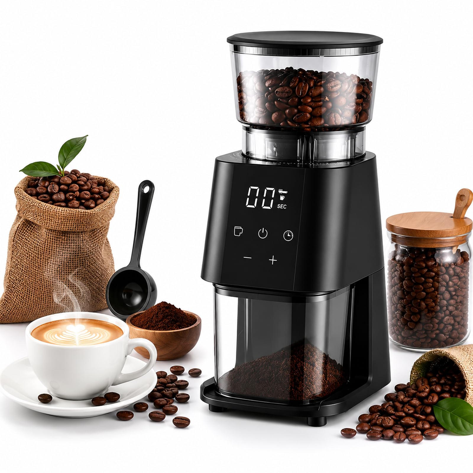 Molinillo de café eléctrico, grosor 30 y tolva de granos de 100 g