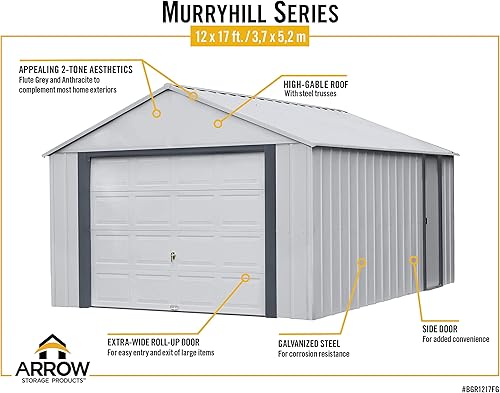 Miniatura 45 de Arrow Shed 12' x 10' Murryhill Garage Galvanized Steel Extra Tall Walls Prefabricated Shed Storage Building, 12' x 10', Flute Gray