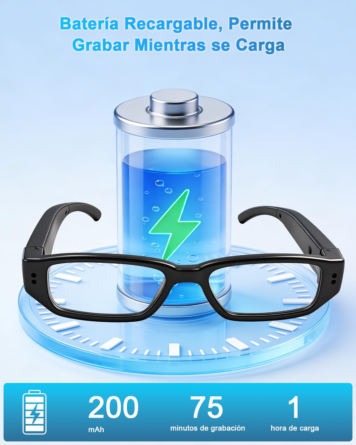 Cámara Espía Gafas, 16GB Mini Camara Oculta Camuflada 1080P HD, Gafas con Camara Deporte DV Cámara de Acción para Tomar Foto y Video para Reuniones, Viajes, Deportes