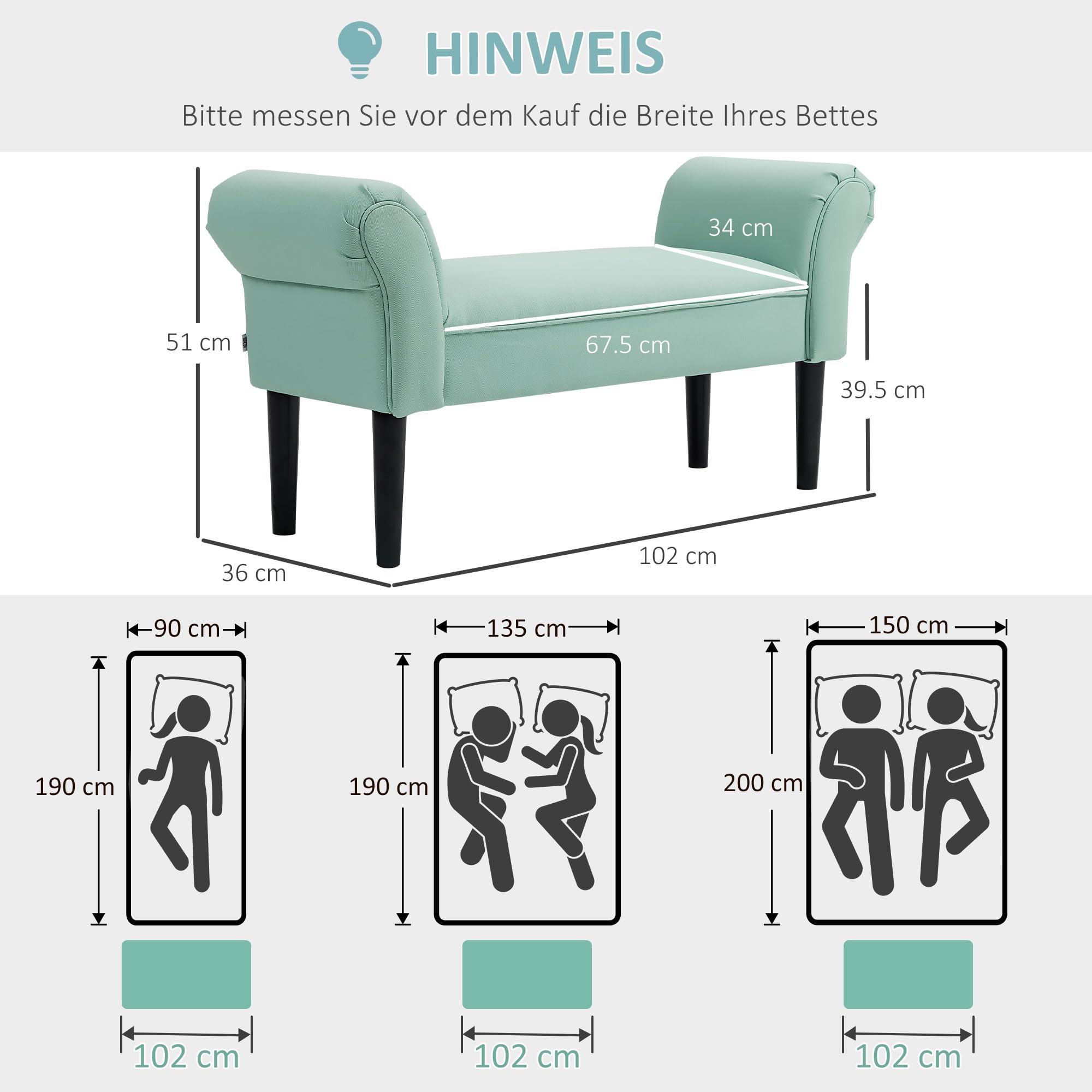 HOMCOM Ławka tapicerowana z materiału żaglowego, podłokietnik, ławka do przedpokoju z drewnianą ramą, ławka na buty do sypialni, salonu, korytarza, 102 x 36 x 51 cm, szaro-biała