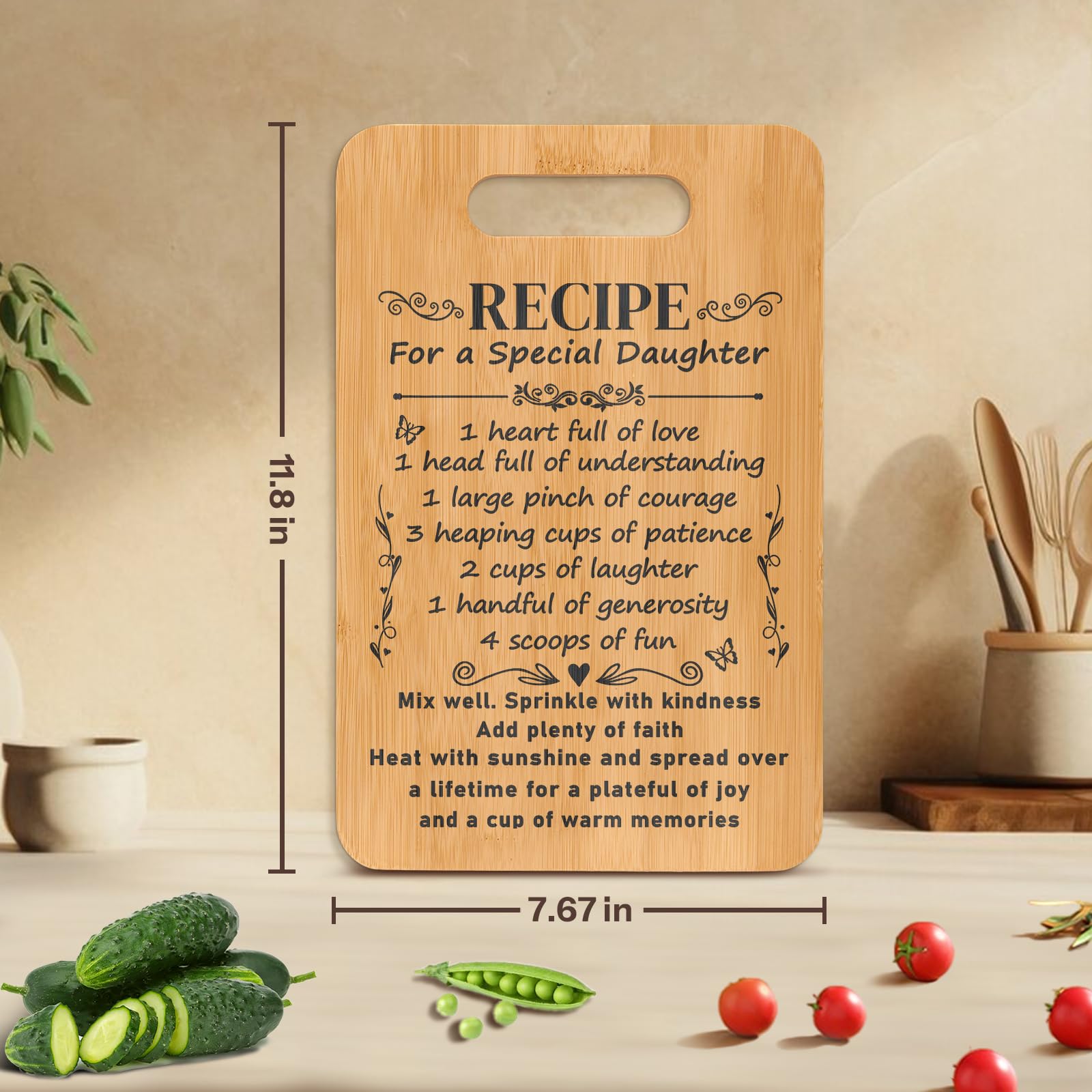 Tabla de cortar para hija, regalos para mamá para el día de la madre, regalos de cumpleaños para mujeres, tabla de cortar "Receta para una hija especial",