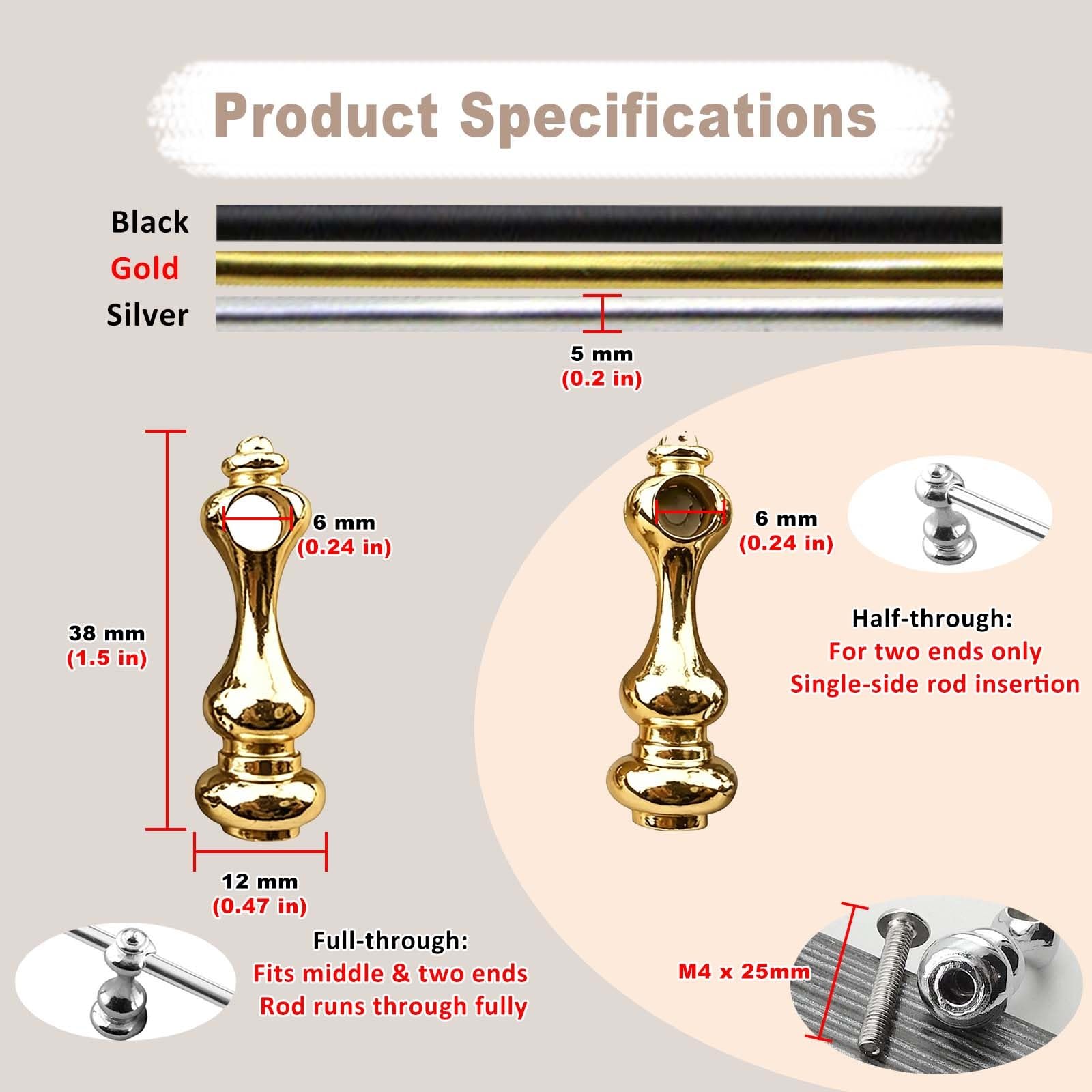 Rack Rail Floating Rail Shelves Kitchen with Curved Posts, Decorative Metal Bars Anti-fall Security, Accessories Protection For Cabinet and Wine Protection. (Gold, 34"/86cm)
