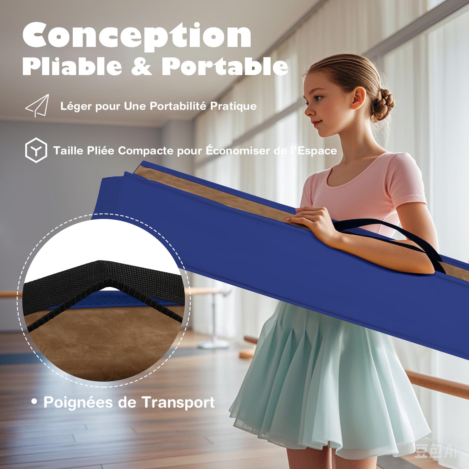 GOPLUS 240cm Poutre Gymnastique Pliable, Poutre Gymnastique Enfants et Adultes, EVA+EPE, 2 Poignées, 6,5cm d'épaisseur, Entraînement de Gymnastique à Domicile