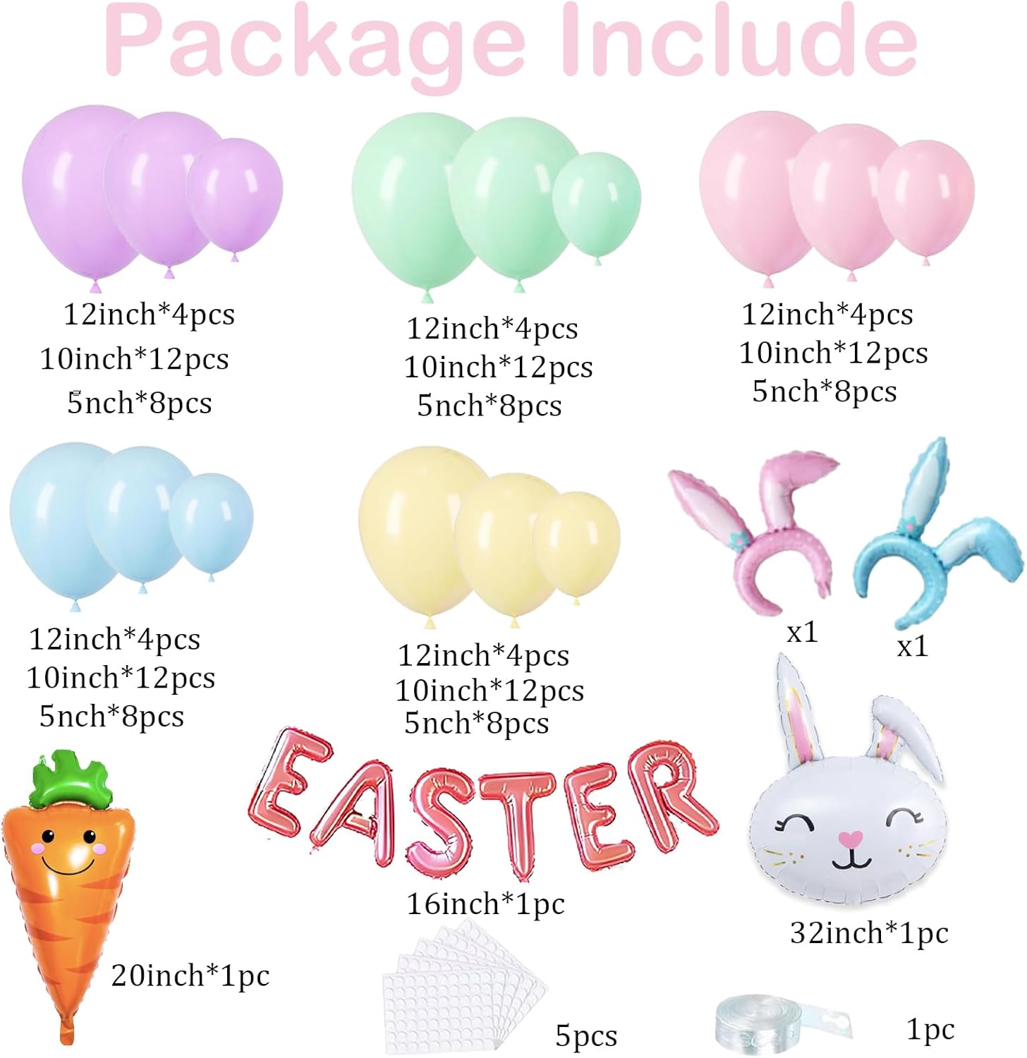 Easter Balloon Arch Kit With Easter, Rabbit Carrort Mylar Balloon and Pastel latex Balloons for Pastel Birthday Spring Theme Baby Shower Party Decorations