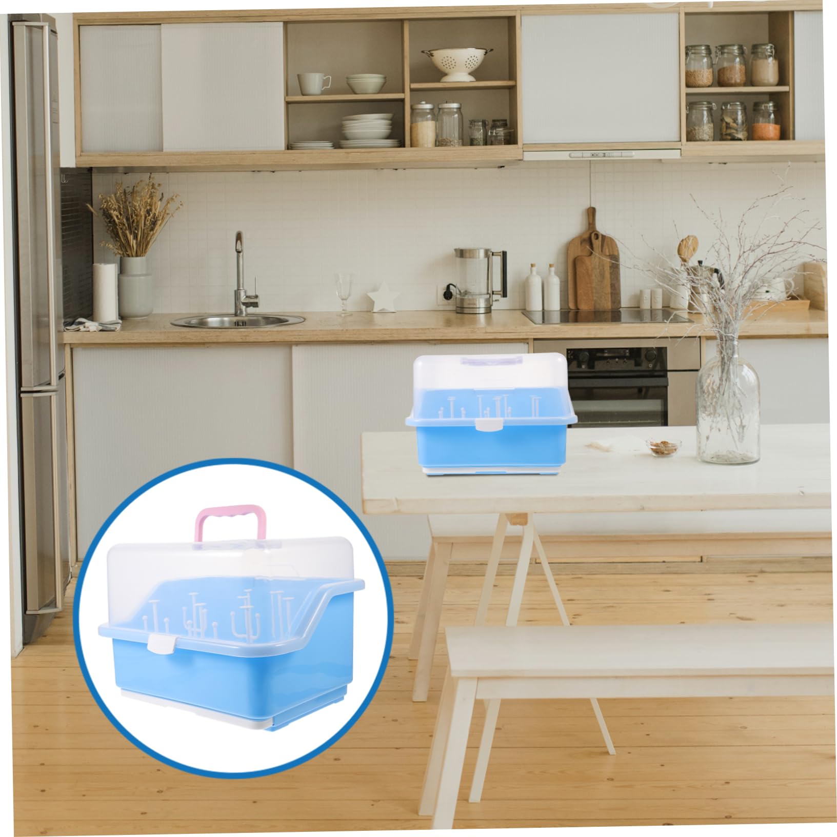 Boîte de Séchage pour Biberons en PP Bleue Couvercle | Rangement Perforé, Séchage Rapide, pour Pailles et Vaisselle, Format Compact pour Organisation Quotidienne Couleur Aléatoire