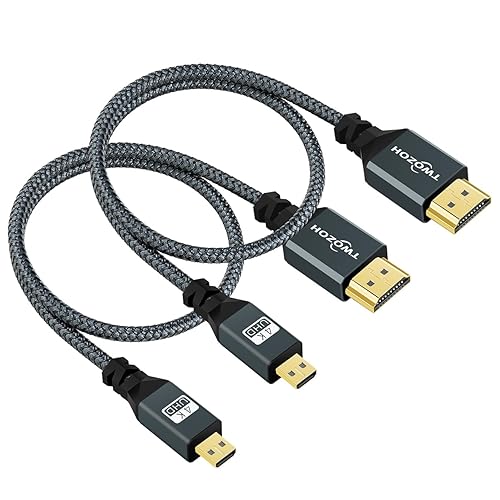 Twozoh Cable micro HDMI a HDMI de 1 pie, paquete de 2 unidades, cable micro HDMI trenzado de nailon compatible con 3D4K 60Hz 18Gbps2160P1080P para