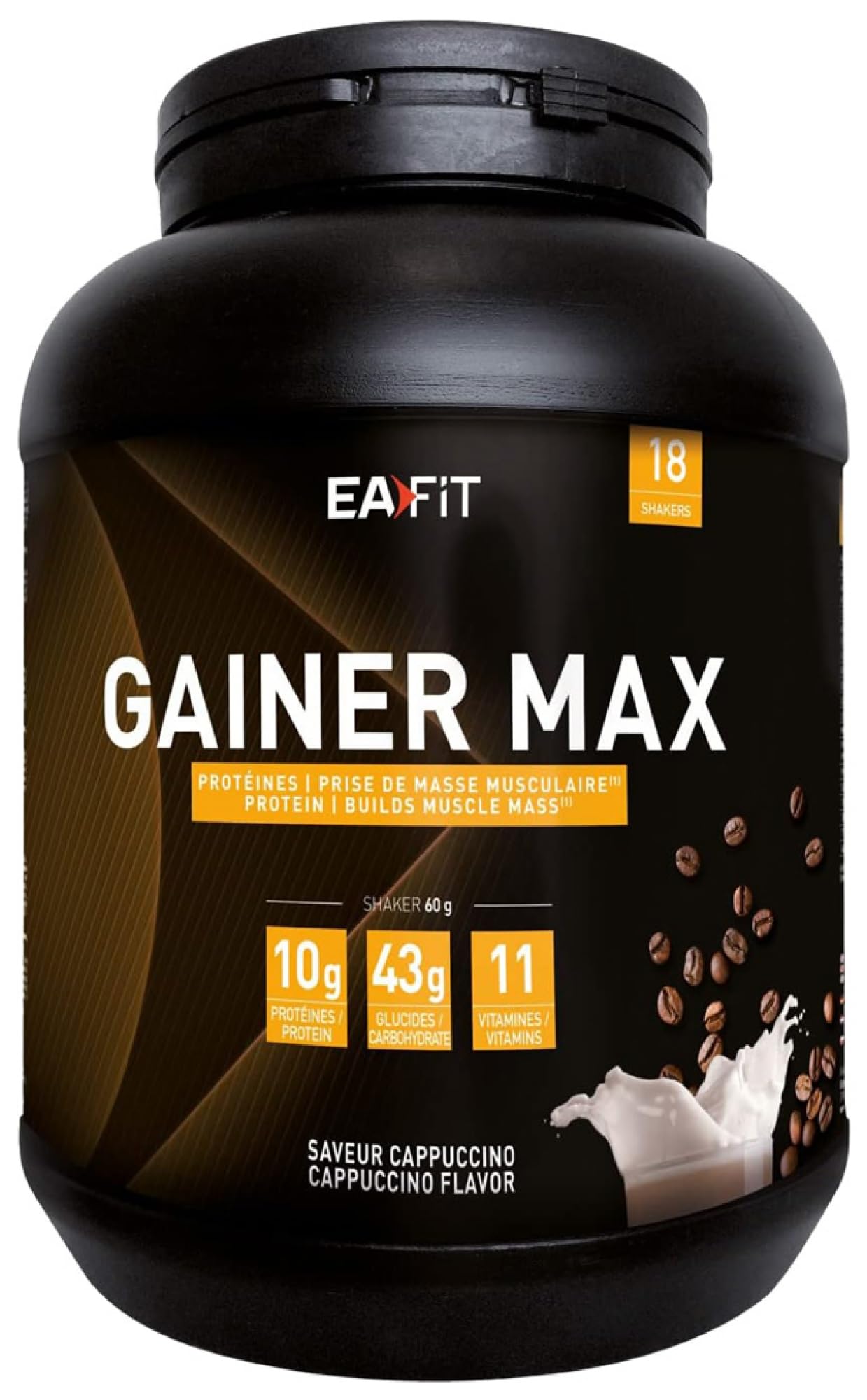 Eafit Gainer Max 1,1 Kg - Gusto Cappuccino - Culturismo - Siero Del Latte + Uovo - Accrescimento Della Massa Muscolare - Apporto Calorico - Vitamine, Sali Minerali - 18 Porzioni - 4