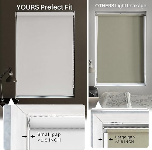 Miniatura 6 de HidPriva Persiana enrollable 100% opaca  Instalación sin taladro y sin herramientas  Protección UV  Tela de fácil cuidado  Persiana enrollable para