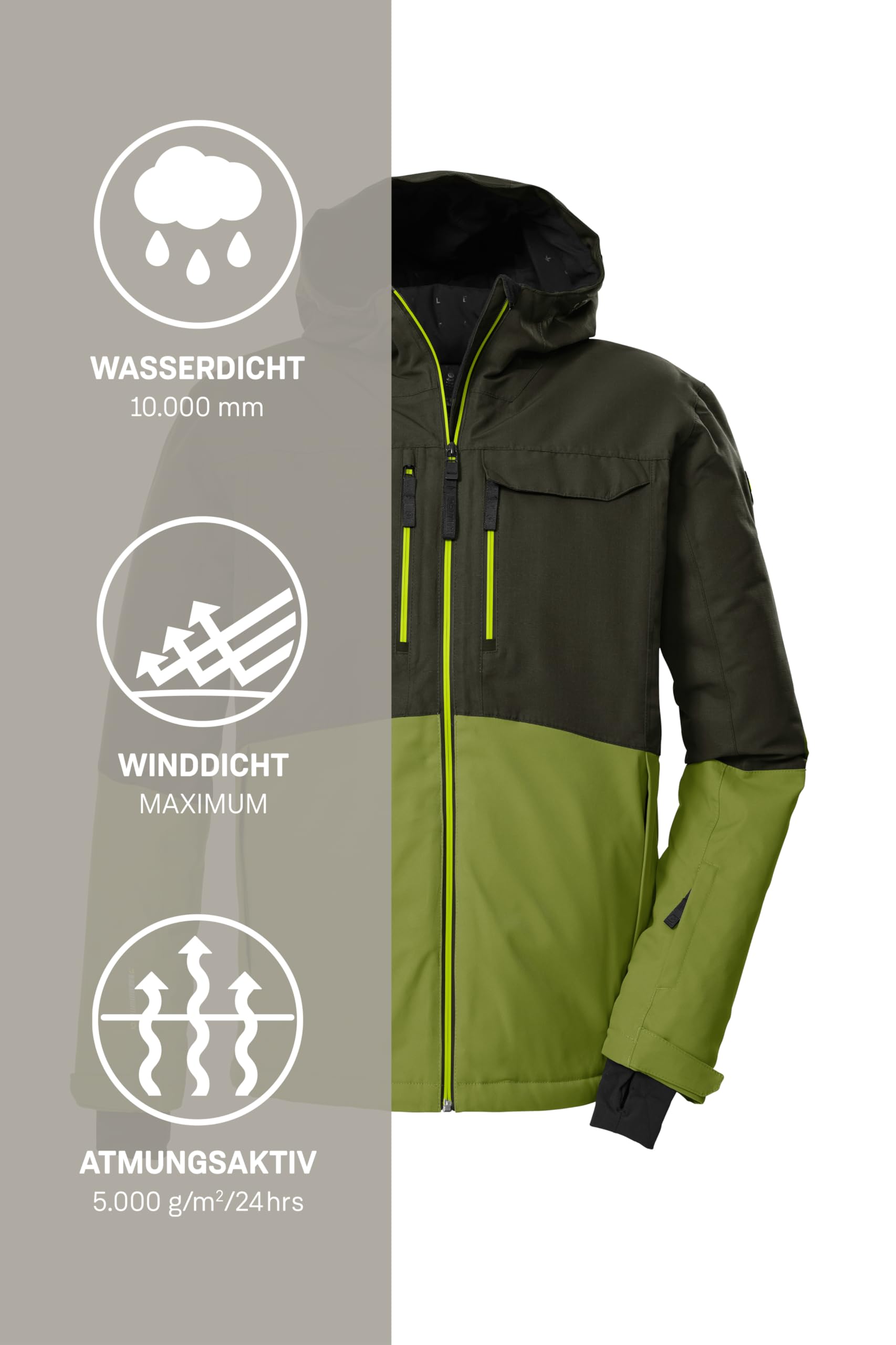 killtec Herren Skijacke/Funktionsjacke mit Kapuze und Schneefang KSW 53 MN SKI JCKT, dunkeloliv, L, 43433-000