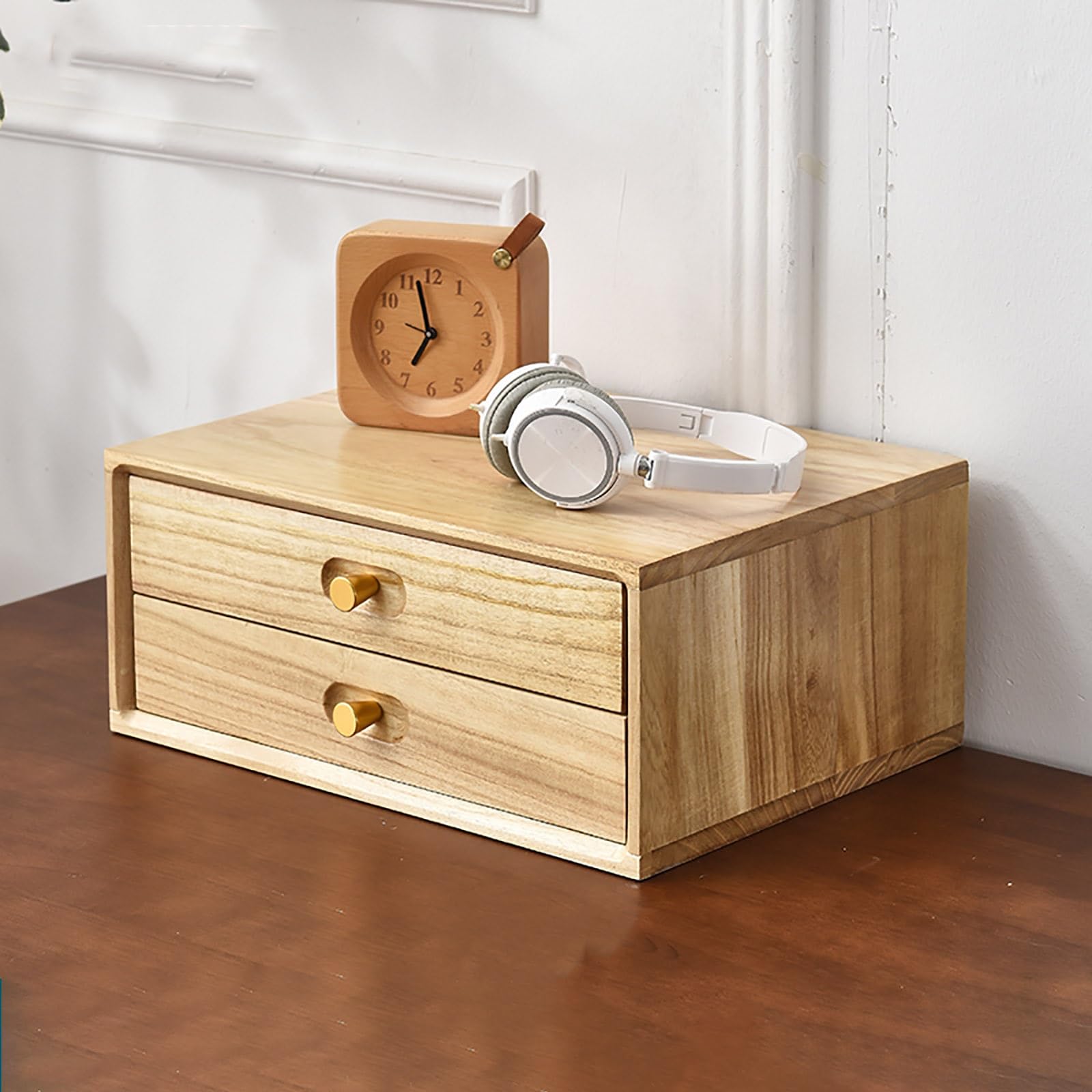 MYUYEE Multi-Layer Solid Wood Desk Der Sto Cabinet - Stable, Multi-Functal Nizer For Home & Office File Ment, Perfect For Worpace Nizat (Wood Color-2 Layer)
