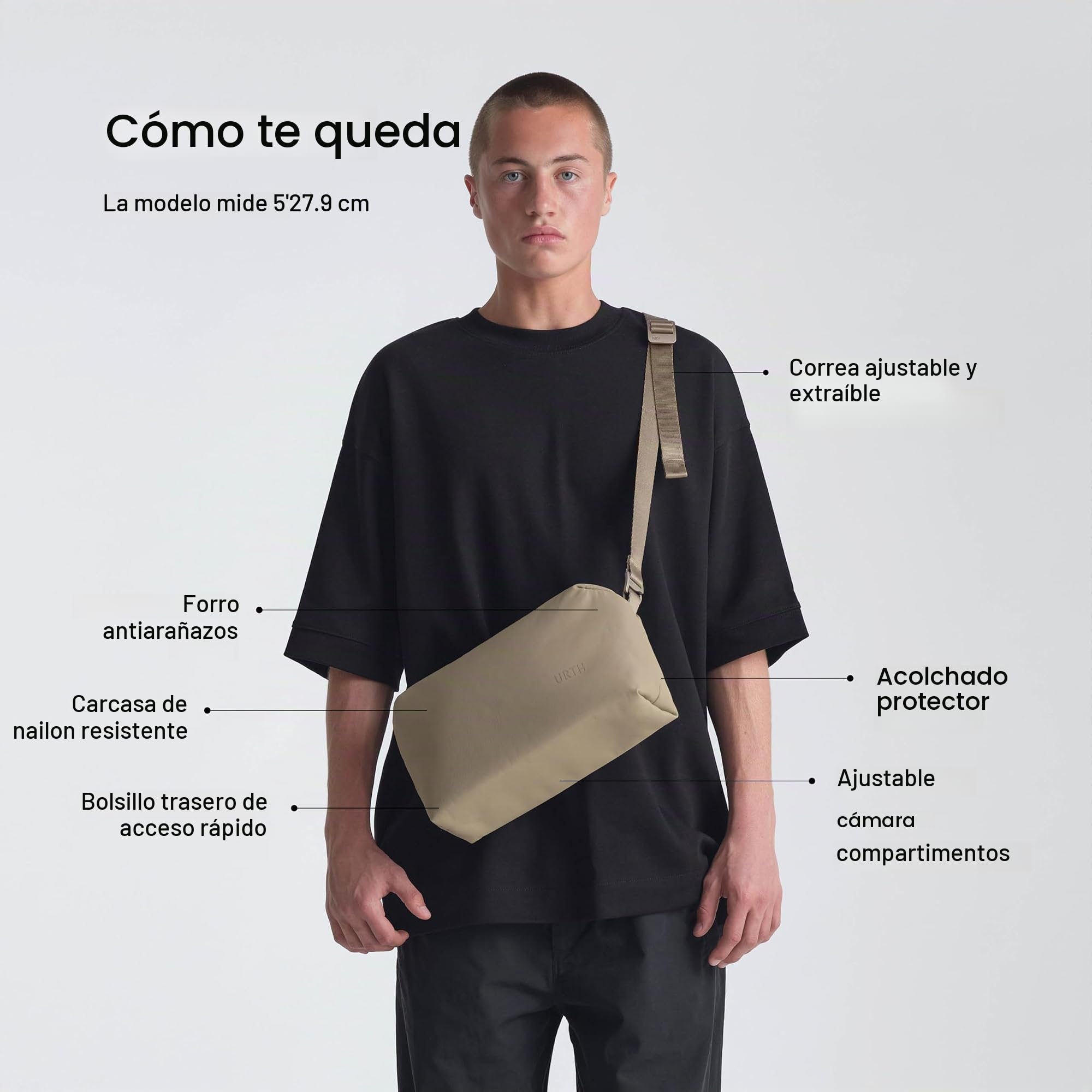 Urth Dolomite Bolsa Crossbody para Cámara de 5.1L - Resistente al Agua, Reciclada, Multifuncional para Fotografía, Bolsa Diaria para DSLR