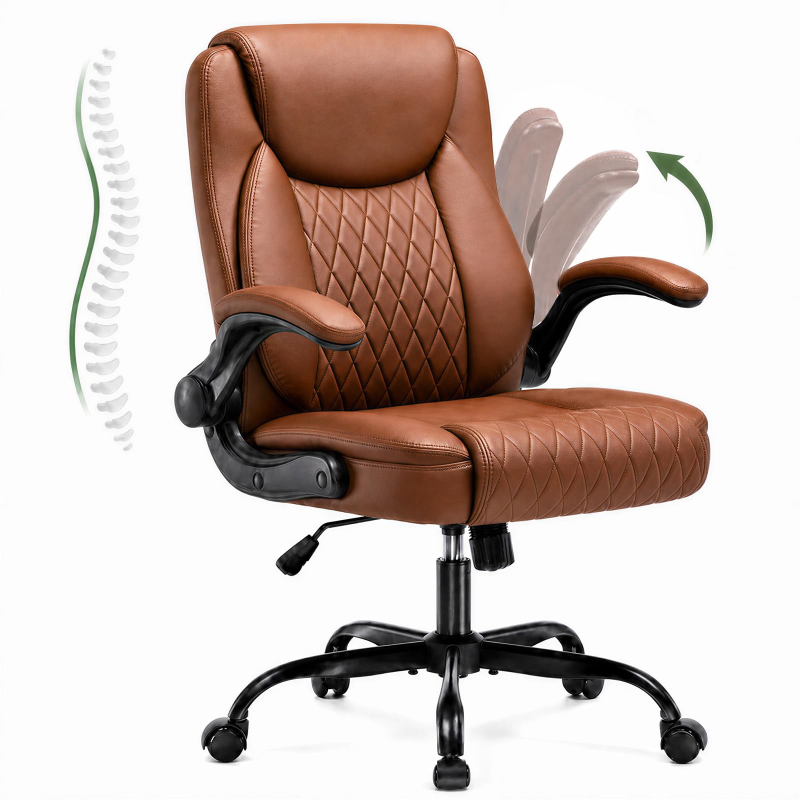 Ergonomic Flip-Arm Office Chair in Camel Brown