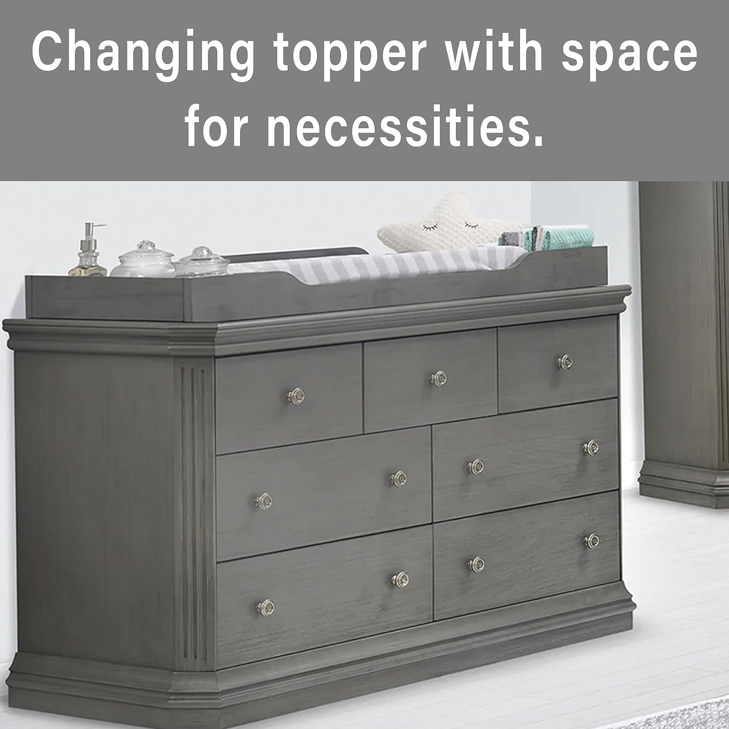 Sorelle Furniture Changing Table Topper for Dresser, Dressing and Diaper Changing Solution for Baby Dresser, Nursery Furniture-Stone Gray