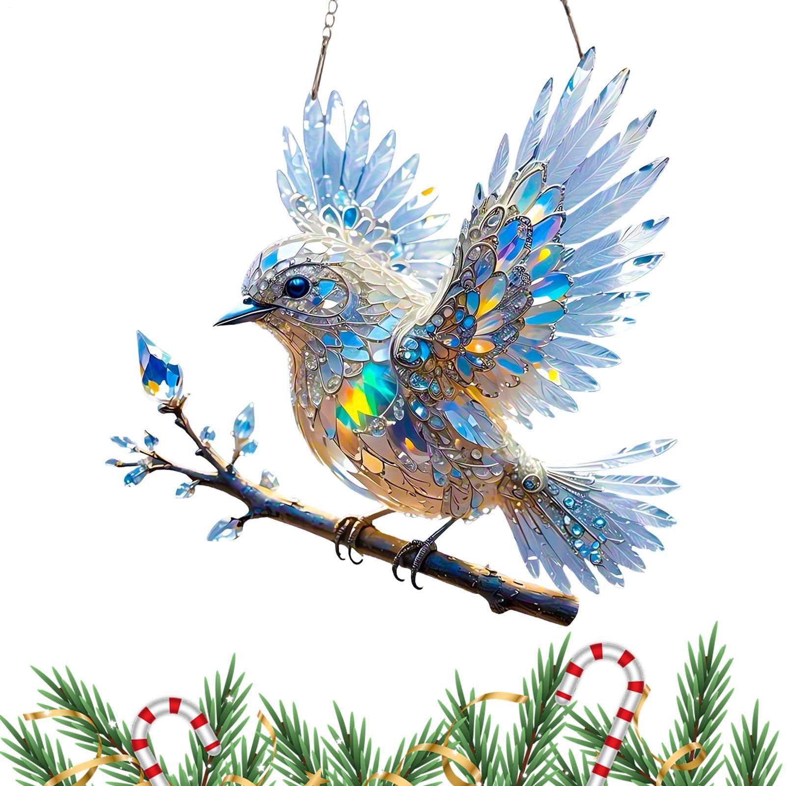 Acrylic Hummingbird Sculptures – Bluebird Crystal Ornament, Artificial Birds Display | Realistic 2D Hanging Decoration Art, Outdoor Home Spaces Sun Catcher, Yard Living Room Wall Garden Decor
