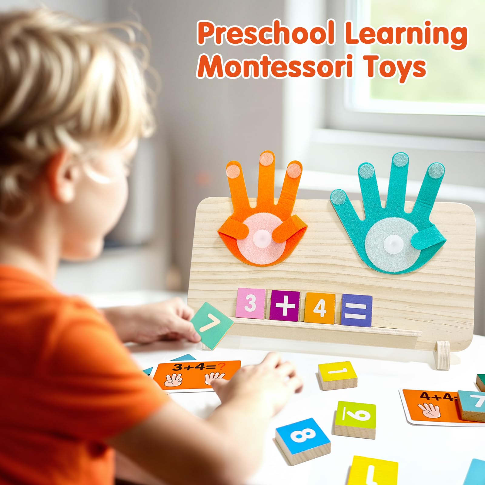 Montessori - Juguetes de aprendizaje para niños, 2 en 1 para conteo de dedos y tabla de rastreo de números, bloques de números coloridos, juguetes educativos de matemáticas Montessori para niños de 3