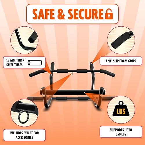 Miniatura 4 de DMoose Pull Up Bar for Doorway - Upto 350 Lbs Capacity, Chin Up Bar with No Screwing & No Slipping Hanging Bar with Padded Handles for Strength